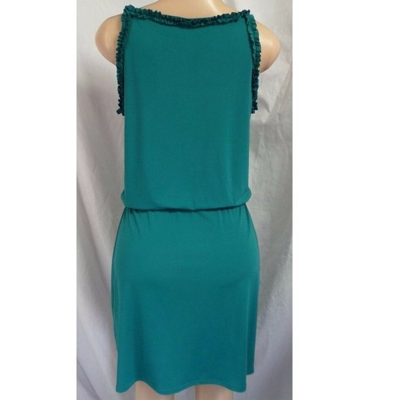 "WHITE HOUSE BLACK MARKET" HUNTER GREEN RUFFLE CASUAL BLOUSON DRESS SIZE: M NWT - Picture 2 of 3